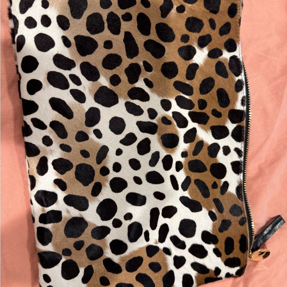 Clare V Leopard Print Pouch with Gold Accent